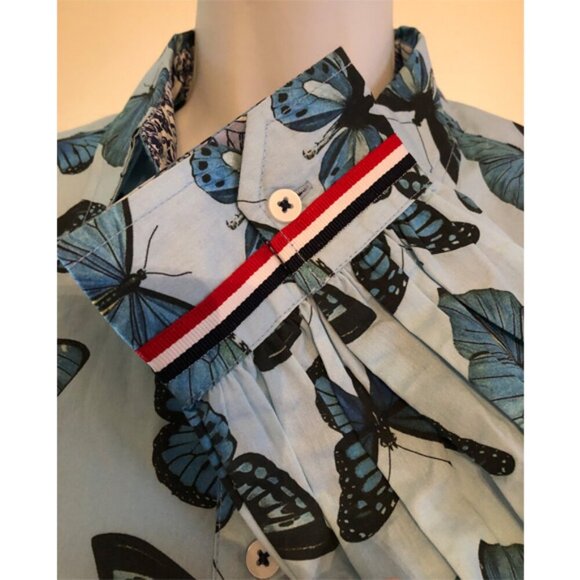 Tizzie butterfly print puff shoulder long sleeve button down/up shirt top M - Picture 4 of 7